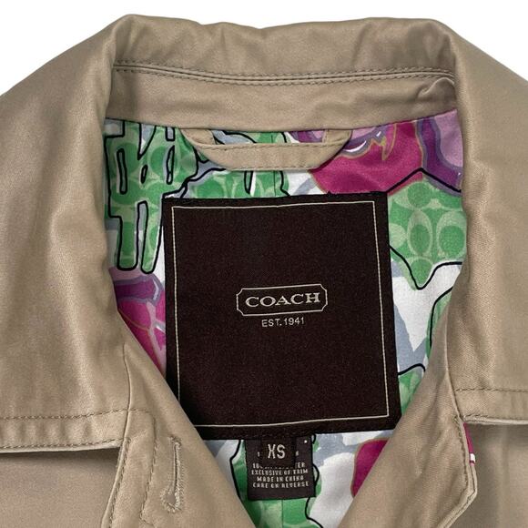 COACH Women's XS Khaki Trench Cotton Coat Floral Lined Classic - Picture 8 of 8